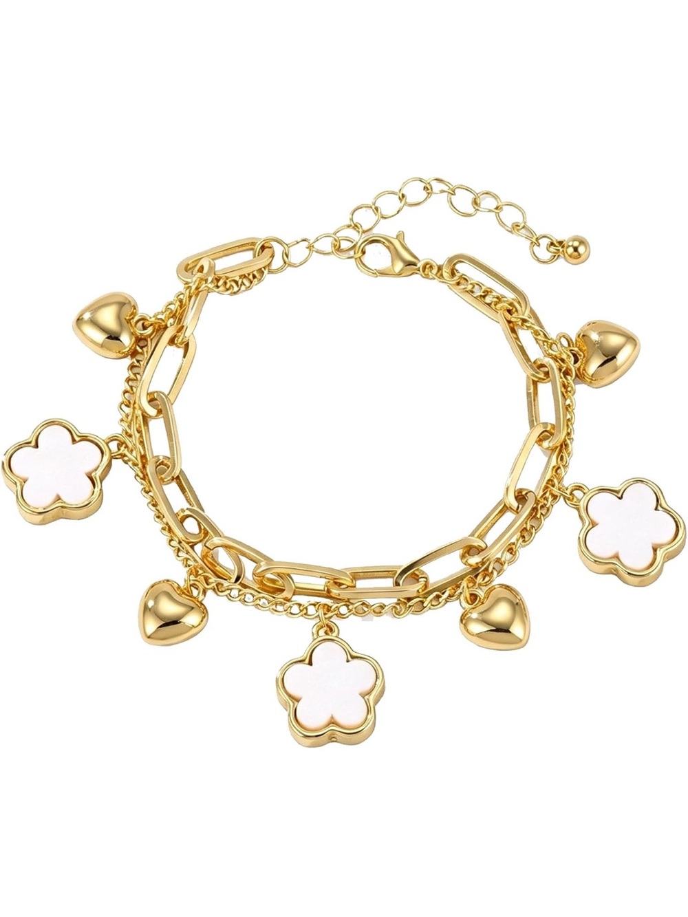 Gold-Tone Charm Bracelet with White Clover Accents